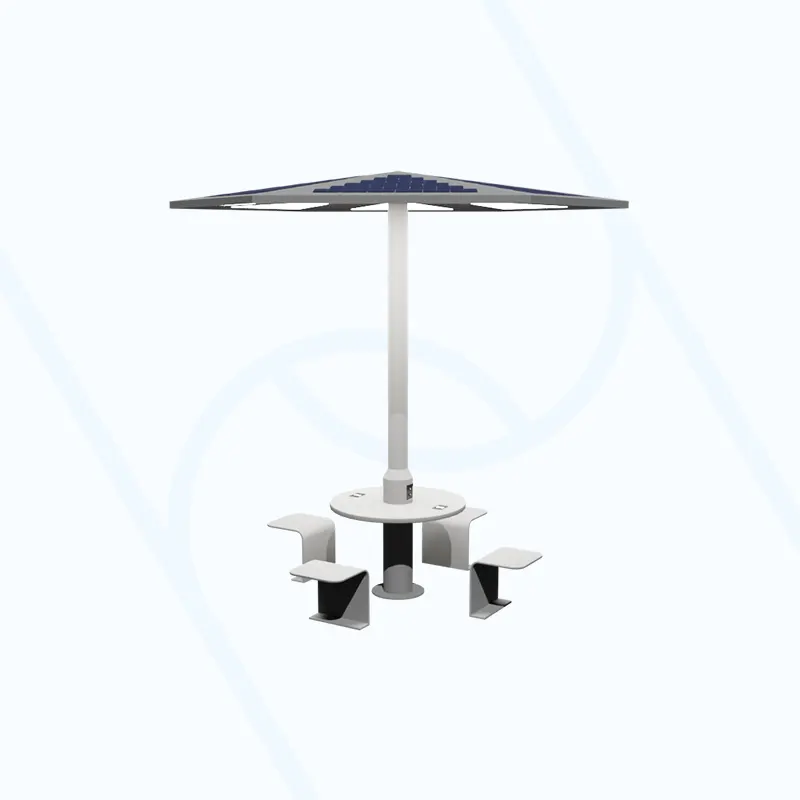 Solar umbrella shed smart tables and chairs